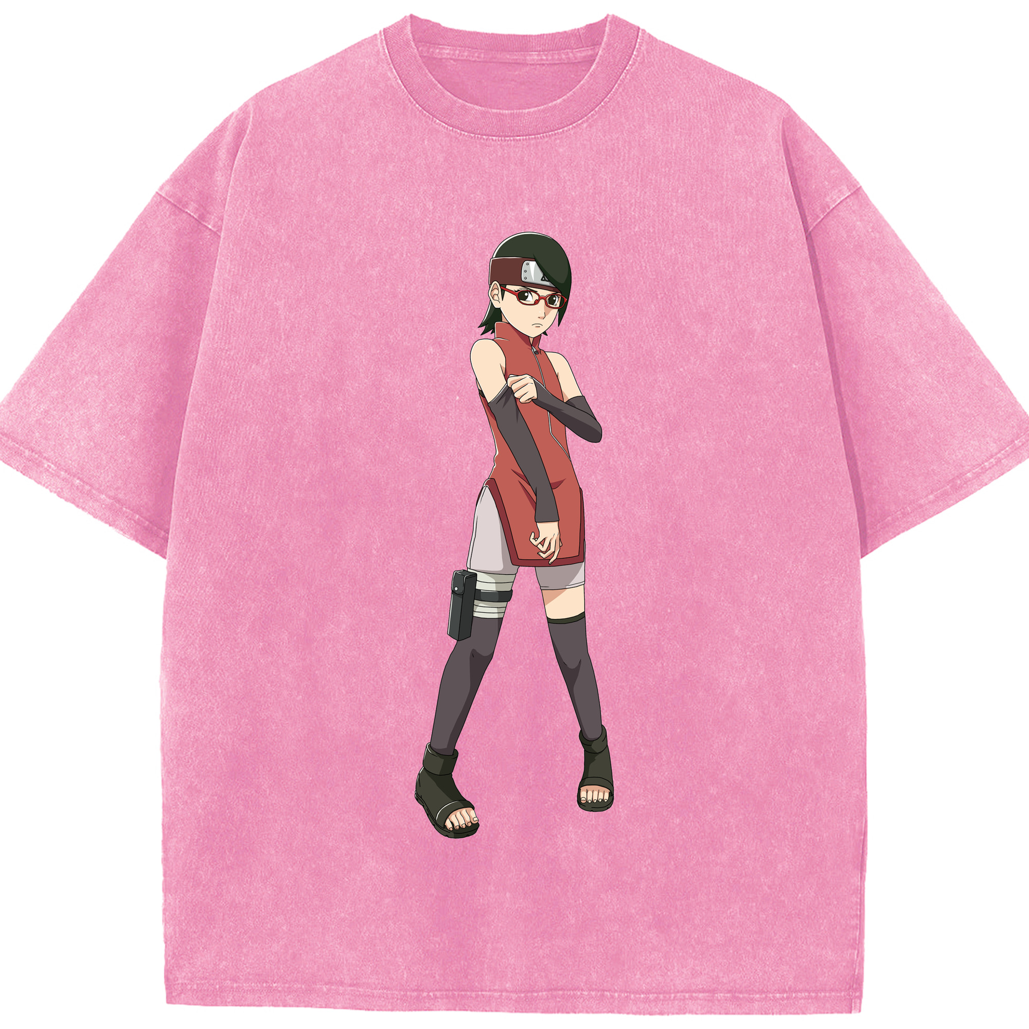 （画像用） NARUTO -ナルト- うちは サラダ Uchiha Sarada 綿100% ヴィンテージ風 半袖Tシャツ（フロントプリント）